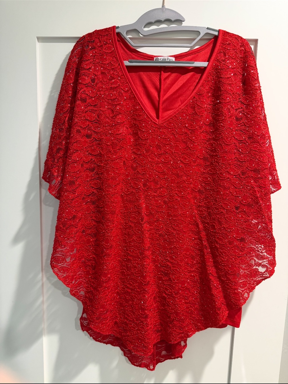 Kate Pazz Red Lace V-Neck Tunic Top